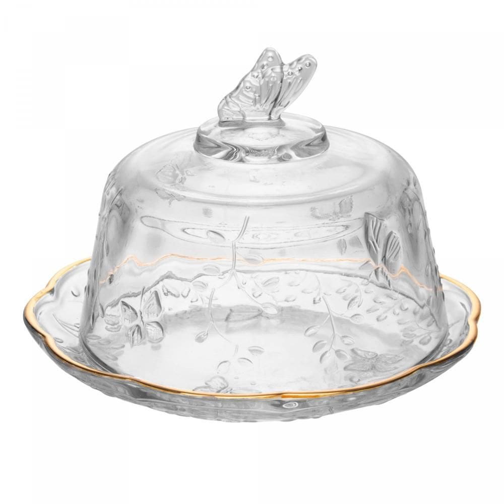 Queijeira c/Tampa New Butterfly Fio de Ouro 19,5cm x 12,5cm