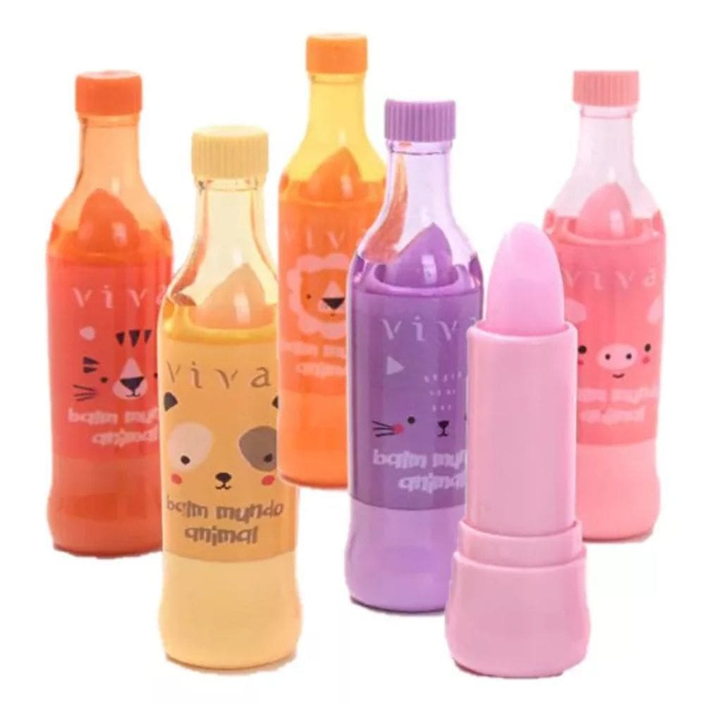 Kit c/ 6 Lip Balm Hidratante Labial Teen Mundo Animal Vivai