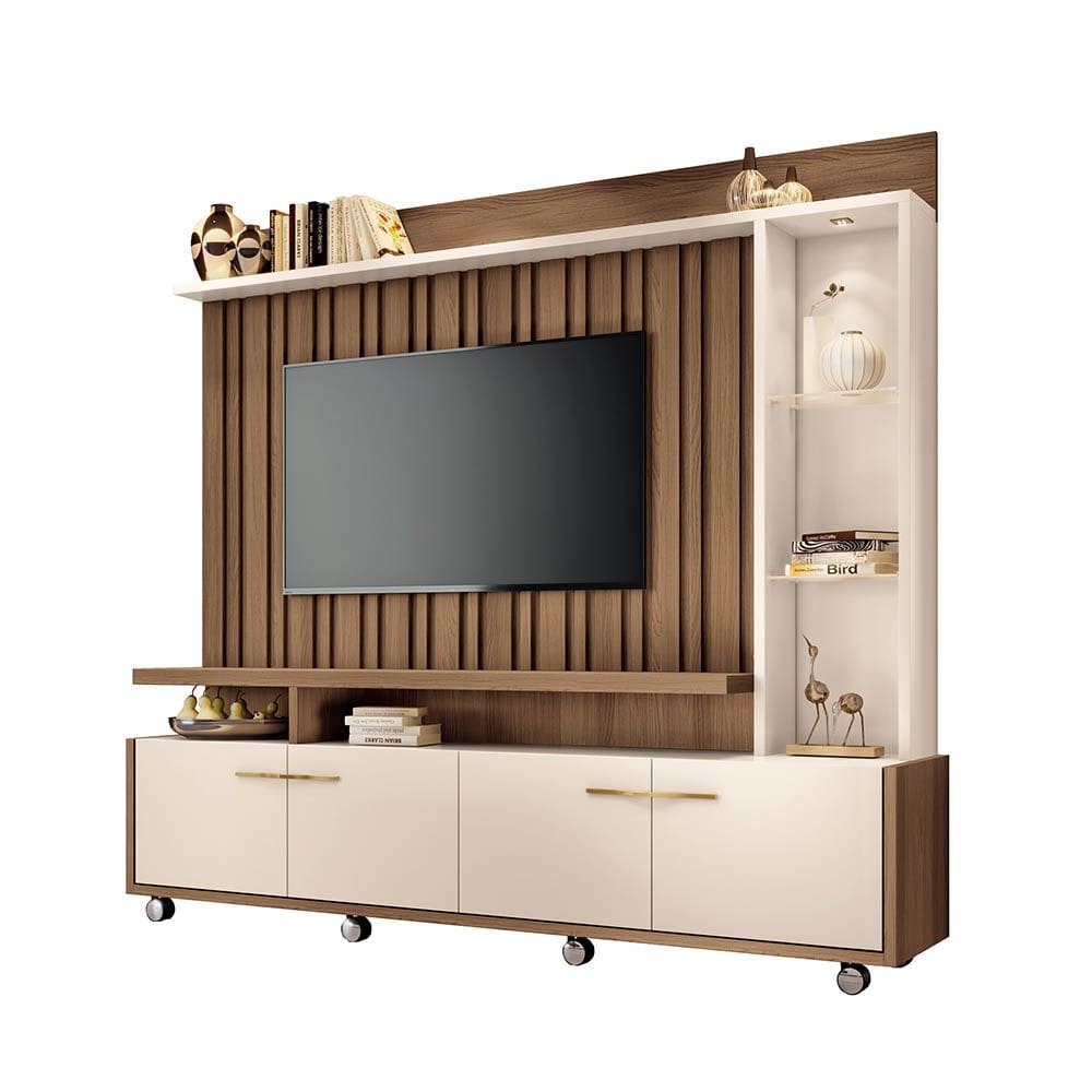 Estante de TV 60 Pol 200cm Sam Castanho/Off White H01 - D`Rossi