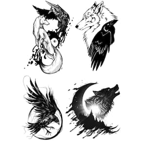 4 Tatuagens Temporaria Lobors e Corvos