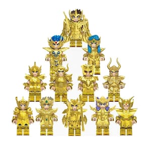 Kit 12 Bonecos Cavaleiros Do Zodiaco Armadura De Ouro Bloco De Montar