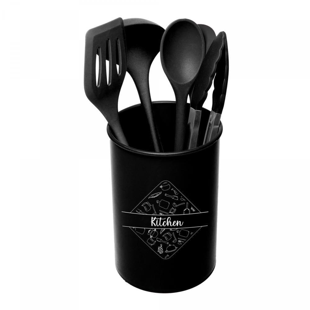 Kit 5 Utensílios p/ Cozinha de Silicone com Suporte Black