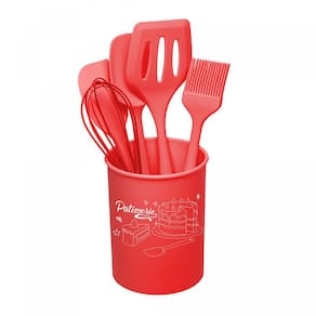 Kit 5 Utensílios p/ Confeitaria de Silicone c/ Suporte Red
