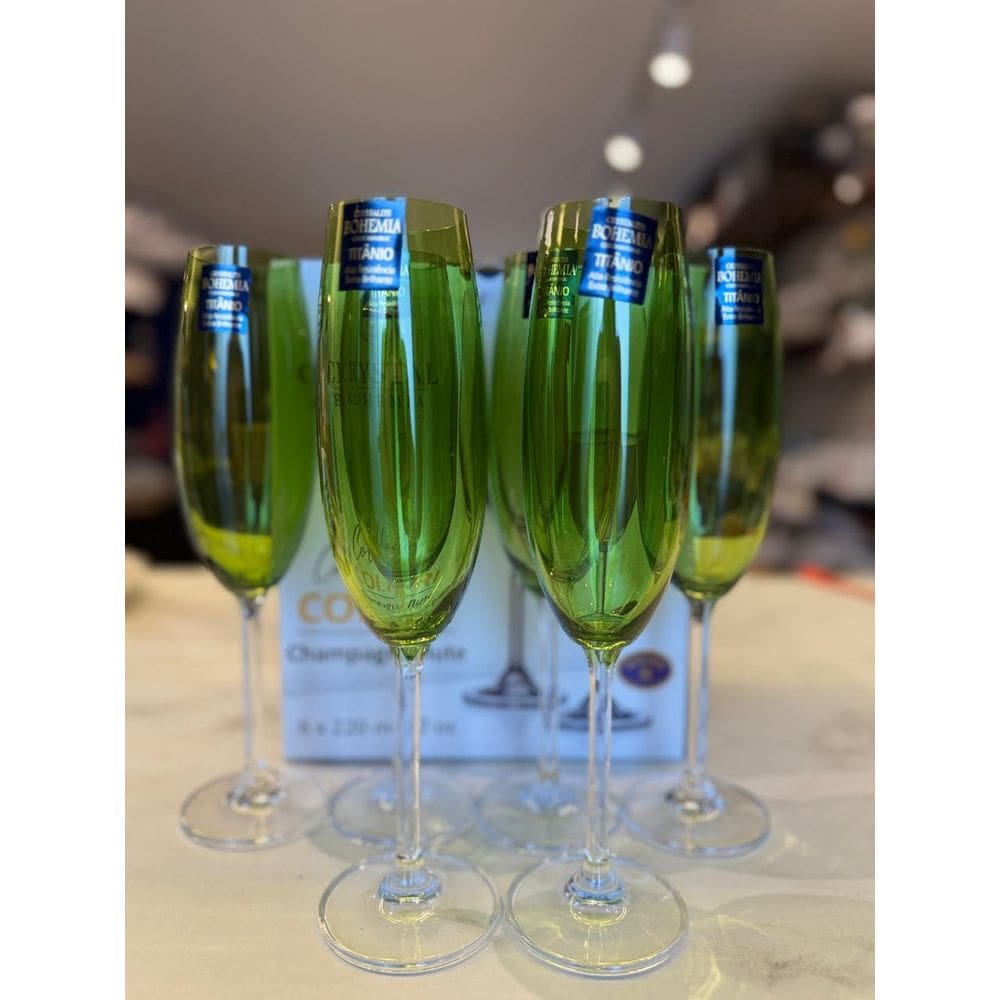 Cj 6 taças cristal champanhe verde musgo 220ml