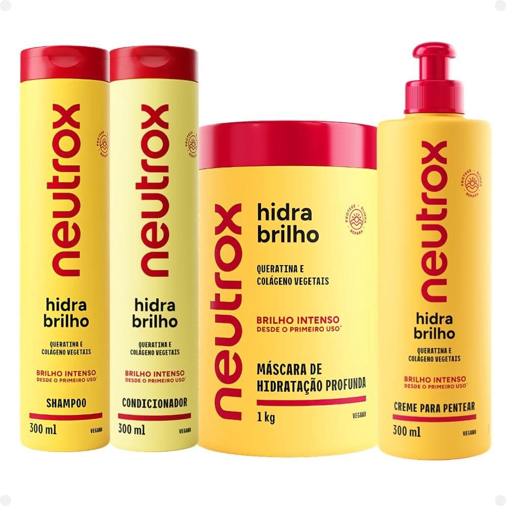 Kit Neutrox Hidra Brilho: Shampoo, Condicionador 300ml, Máscara 1Kg e Creme para Pentear 300ml