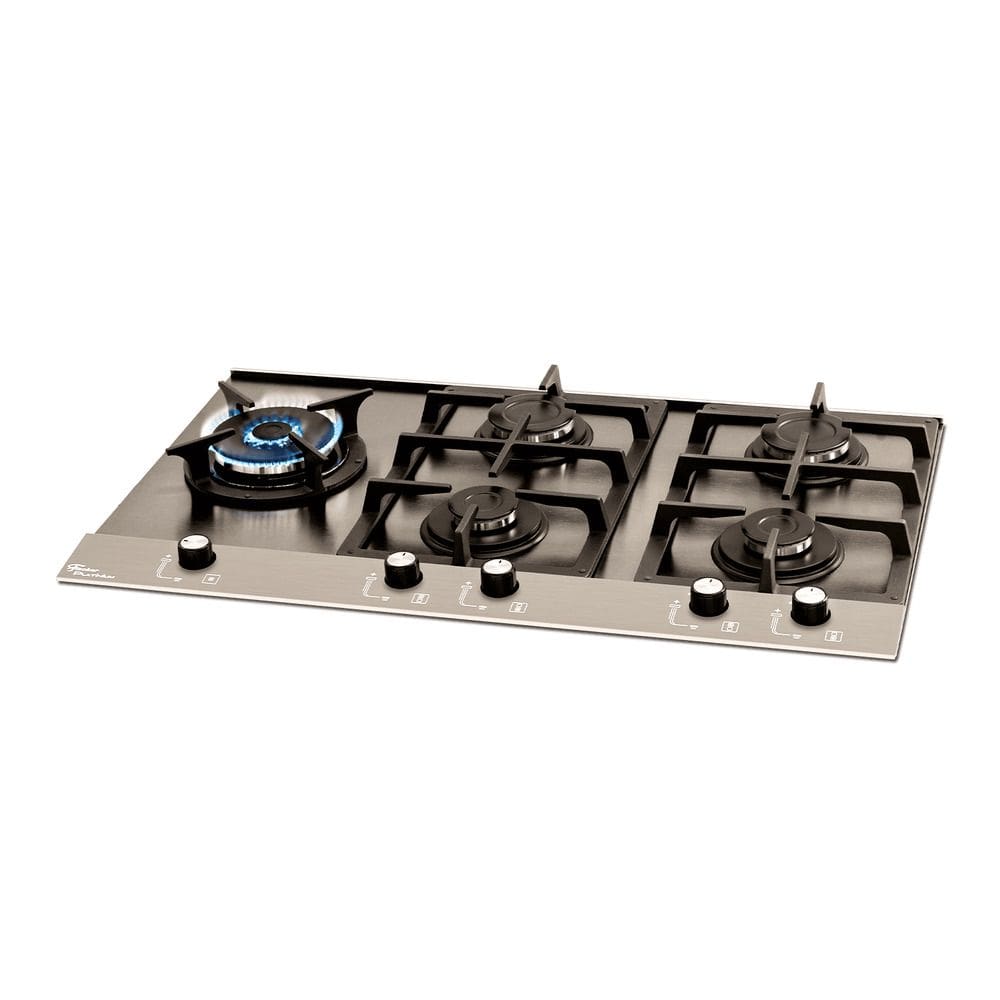 Cooktop a Gás Fischer 5 Bocas, Tripla Chama Platinium Prime com Trempe de Ferro Fundido Mesa Aço - Bivolt