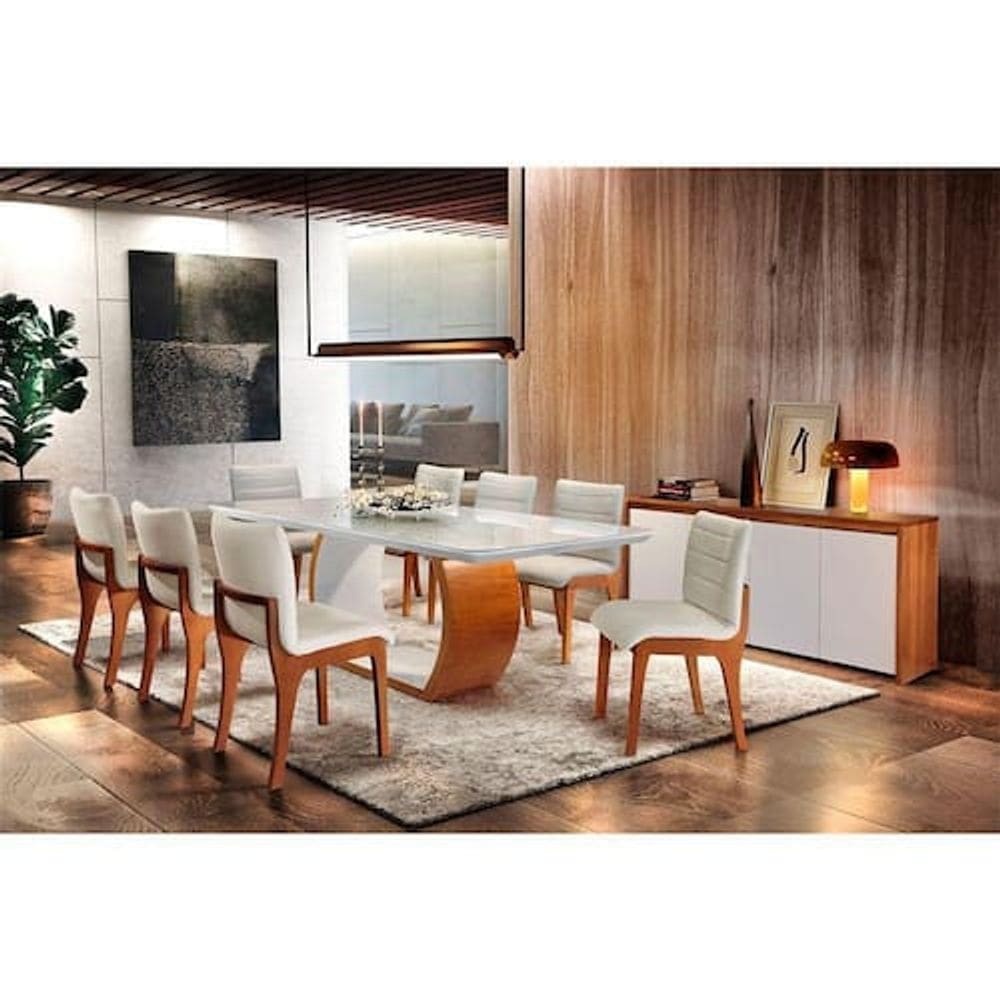 Sala De Jantar Bella 2,20 Com 8 Cadeiras Madeira - Marrom
