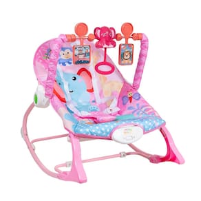 Cadeira de Descanso Bebê Balanço Rosa até 18kg Suave Vibração Relaxante Cinto de Segurança Mobile Barra de Brinquedos Interativa