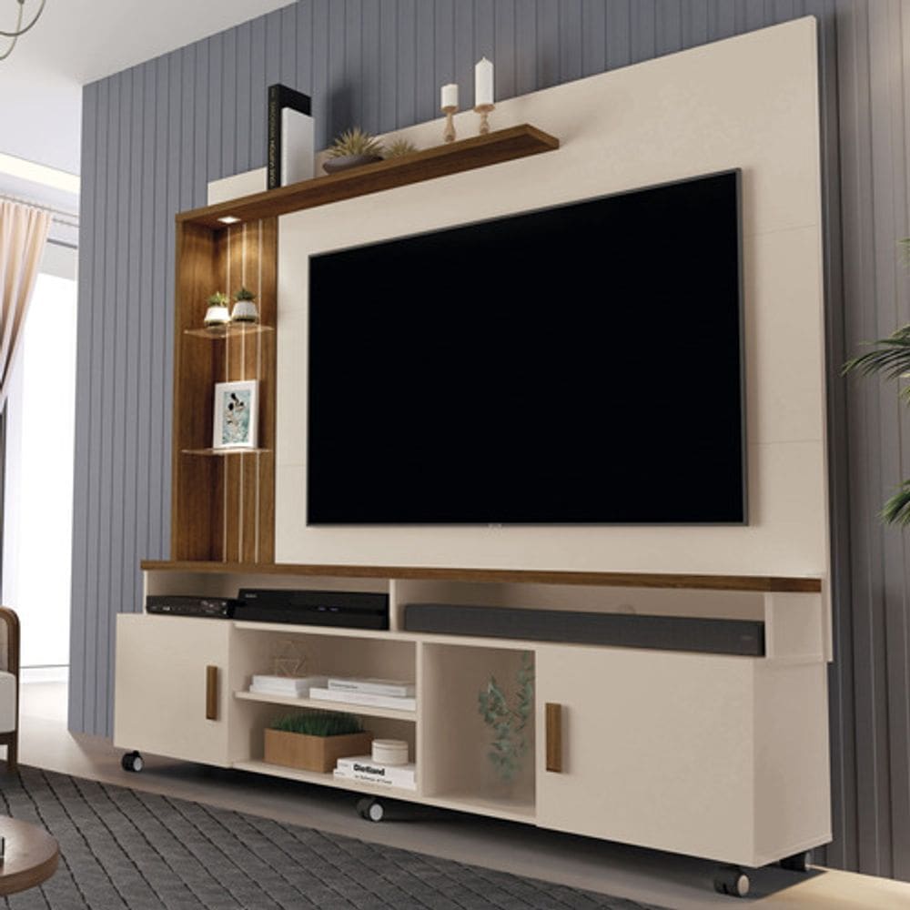 Estante Home Led Para Tv Até 65 Polegadas Com Guarda Volumes