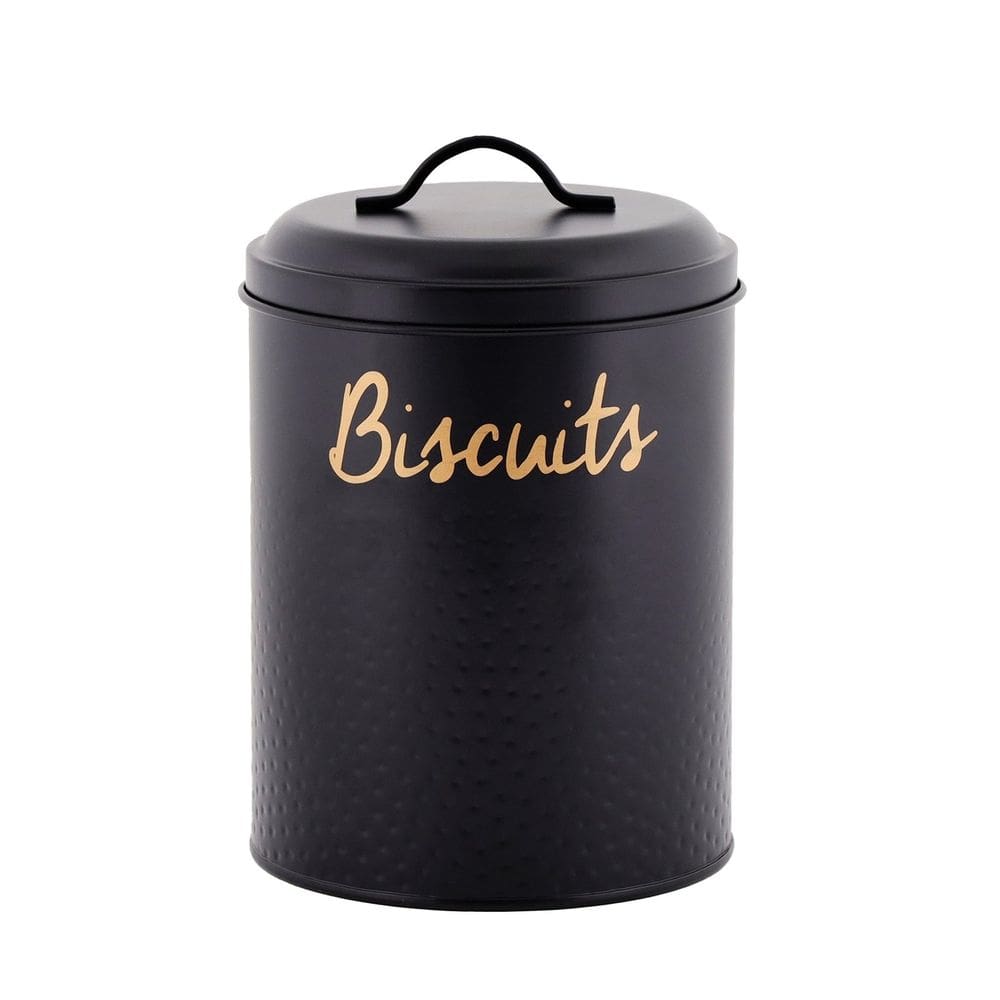 Porta Biscoitos De Aço Inoxidável Com Tampa Estilo Retrô - Preto - 13x17cm