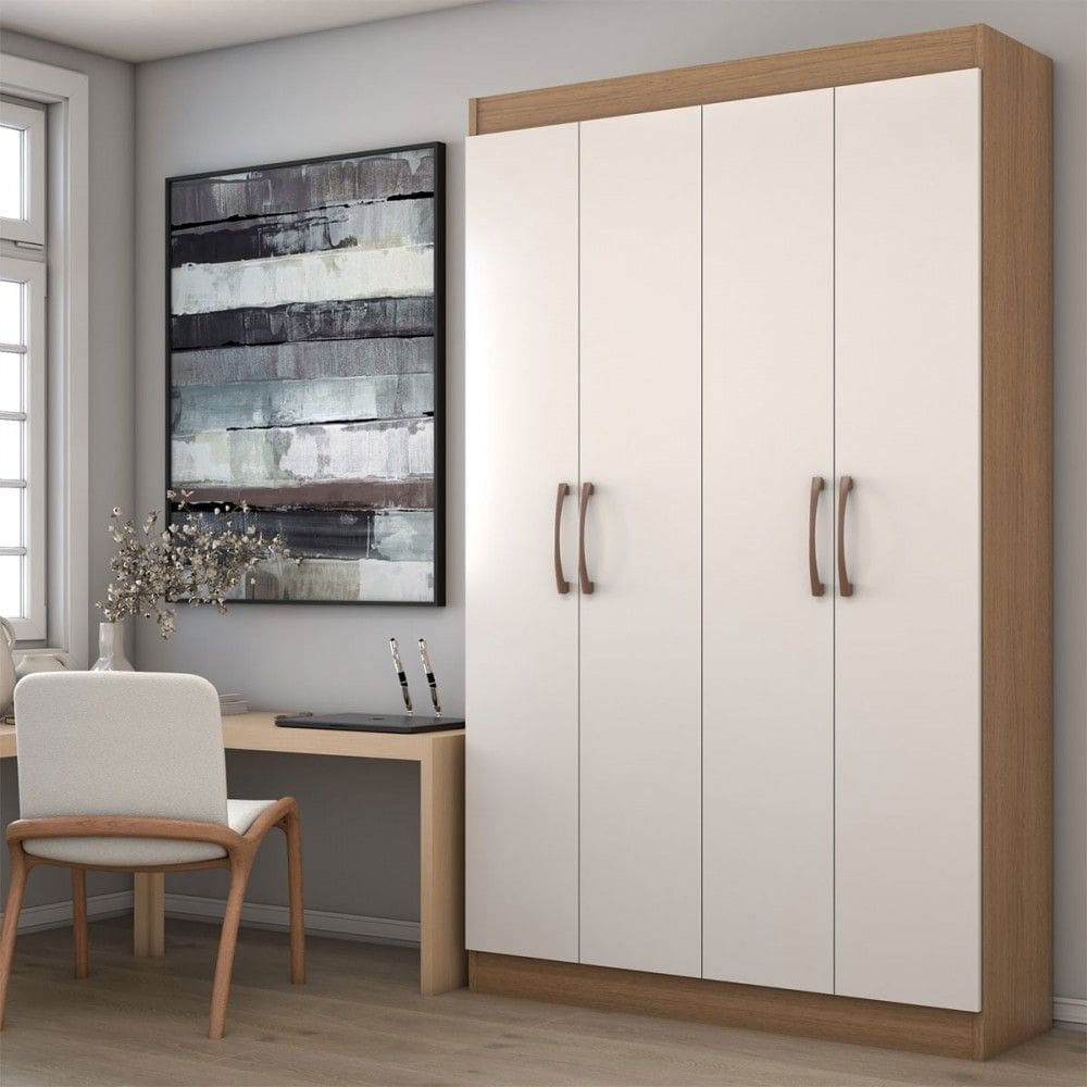 Armário Multiuso Albuquerque 4 Portas 8 Prateleiras Off White/Nogueira - Panorama Móveis
