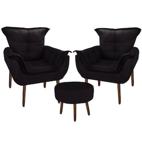 Kit 2 Poltronas Decorativa Parana com Puff Redondo Suede Preto