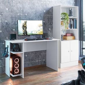 Conjunto para Quarto Mesa e Armário Gamer Branco