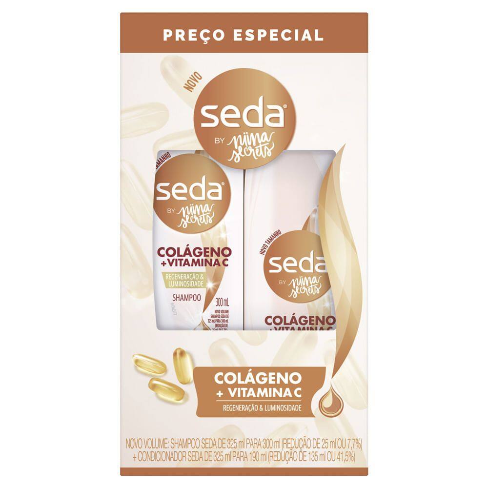 Shampoo 300ml e Condicionador 190ml Seda Colágeno e Vitamina C by Niina Secrets