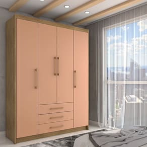 Guarda-Roupa Solteiro Contemporâneo 4 Portas 3 Gavetas Natural/Camarim - Panorama Móveis