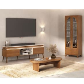 Conjunto Rack e Cristaleira e Mesa de Centro Murano Cinamomo/Off White
