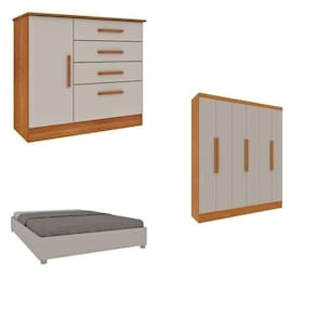 Quarto Casal Completo Guarda Roupa 6 portas Munique, Cama Casal Monaco e Cômoda Chicago Espresso Móveis Cinamomo/Off White