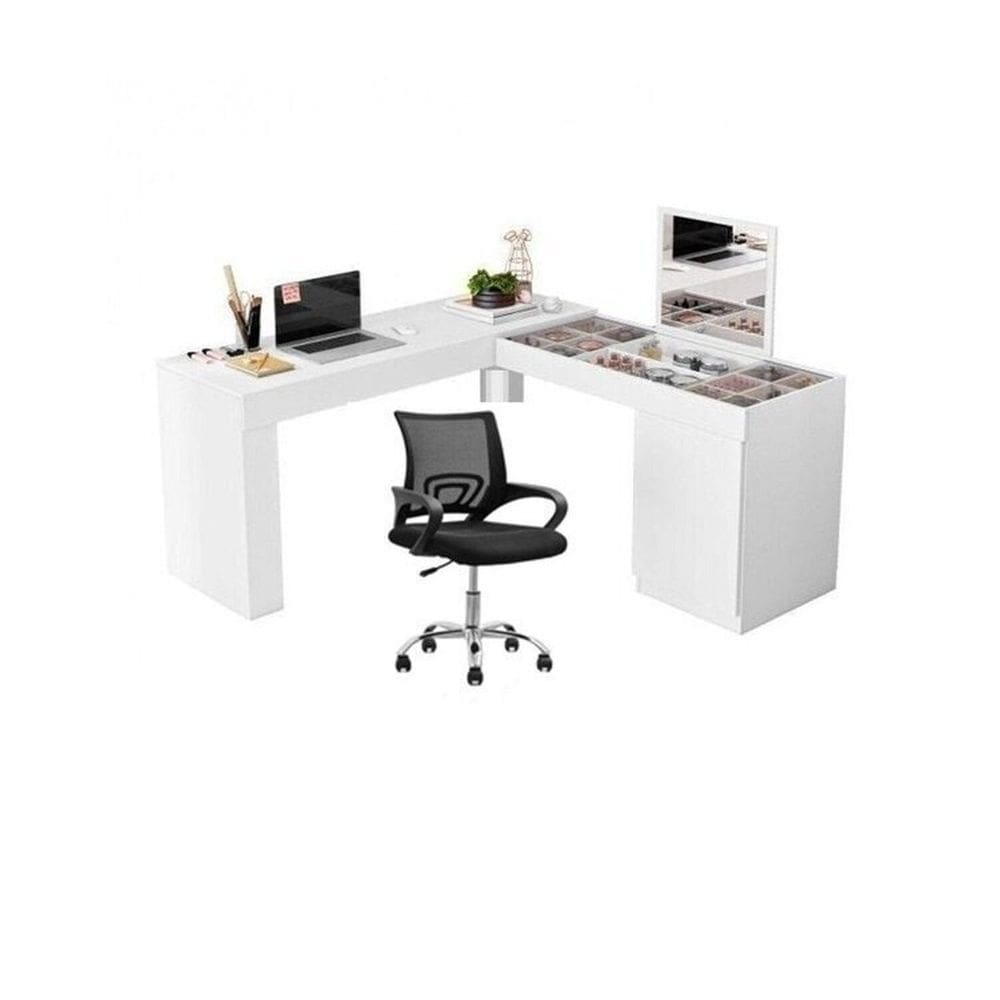 Conjunto Escritório 1 Mesa Escrivainha Penteadeira 1 Cadeira de Escritório Diretor Tok Branco