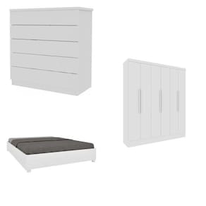 Quarto Casal Completo Guarda Roupa 6 portas Munique, Cama Casal Monaco e Cômoda Premium Espresso Móveis Neve