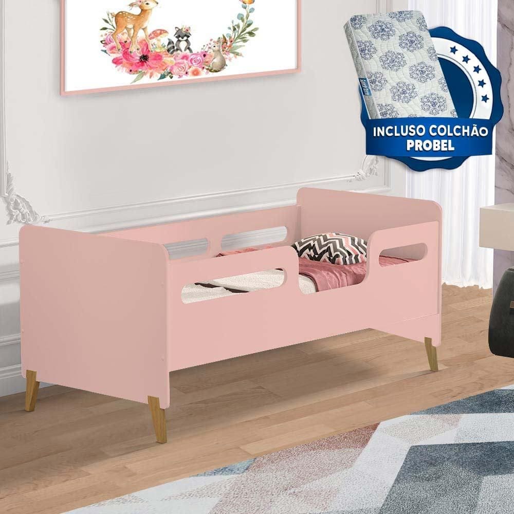 Cama Infantil Rose Cecilia VJ Móveis Com Colchão Probel Guarda Costas