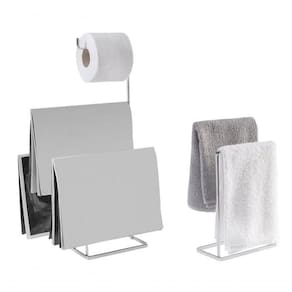Kit Banheiro Aço Inox Porta Papel Higienico De Chao E Porta Toalha De Bancada Piazza Brinox