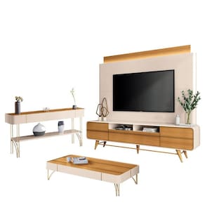 stante Home Theater Nobre e Aparador Vivant e Mesa de Centro Cadenza Off White Cinamomo – HB Móveis