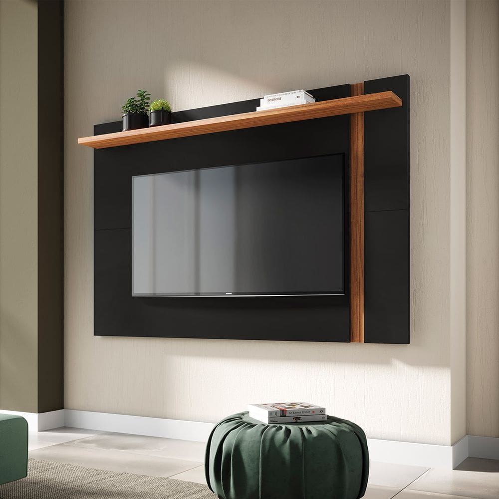 Painel para TV até 70 Pol Extensivo com Prateleira 160/180x108cm Leme Preto Noce