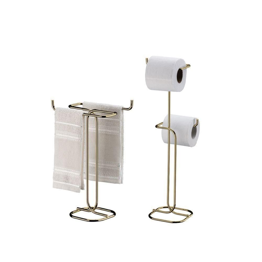 Kit Banheiro Dourado Future Porta Papel Higiênico Chao Porta Toalha De Bancada 1176dd 1177dd