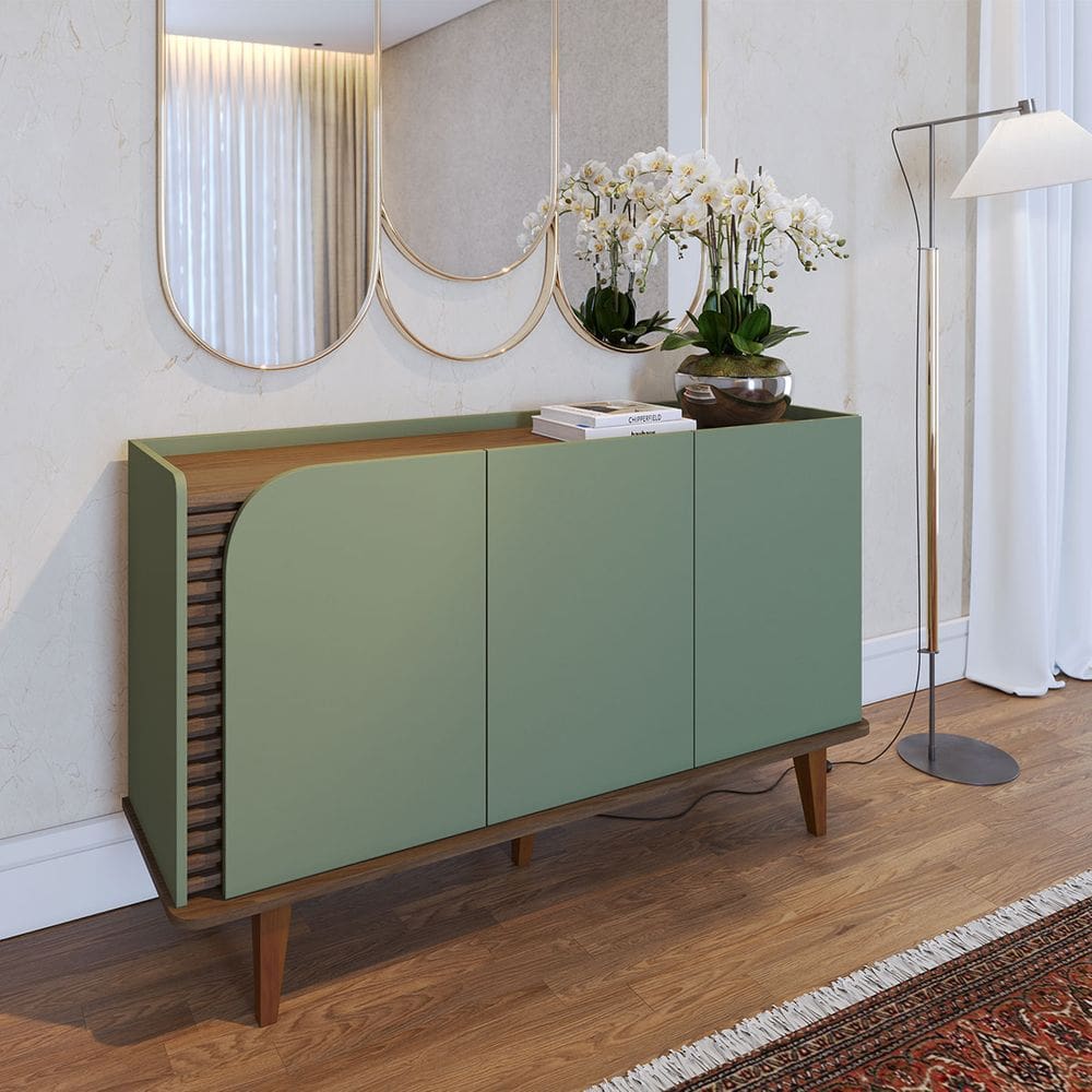 Balcão Buffet com 3 Portas 136x79cm Jurerê Hortelã Amêndoa