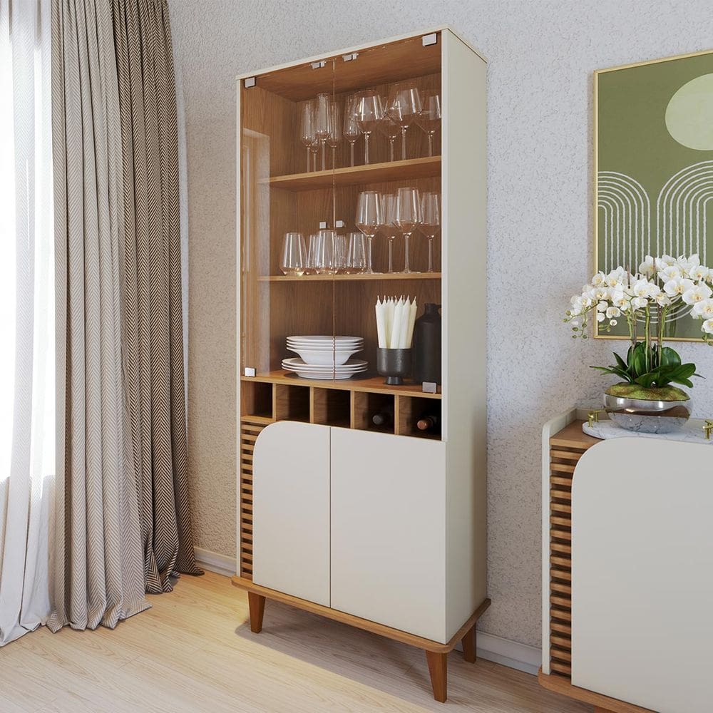 Cristaleira com Portas de Vidro 70x182cm Jurerê Off White Freijó