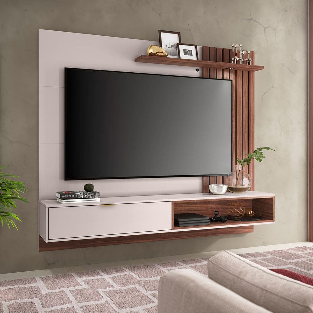 Painel para TV até 65 Pol Ripado 180x156cm Tocantins Off White Nogueira