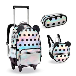 Kit Mochila Feminina Holográfica Escolar Lancheira E Estojo