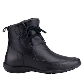 Bota Feminina Em Couro Preta Cano Curto Com Cadarços Fashion