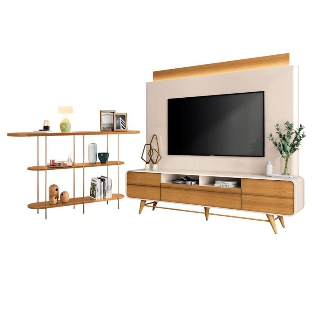 Estante Home Theater Nobre Off White Cinamomo e Aparador Infinity Cinamomo – HB Móveis