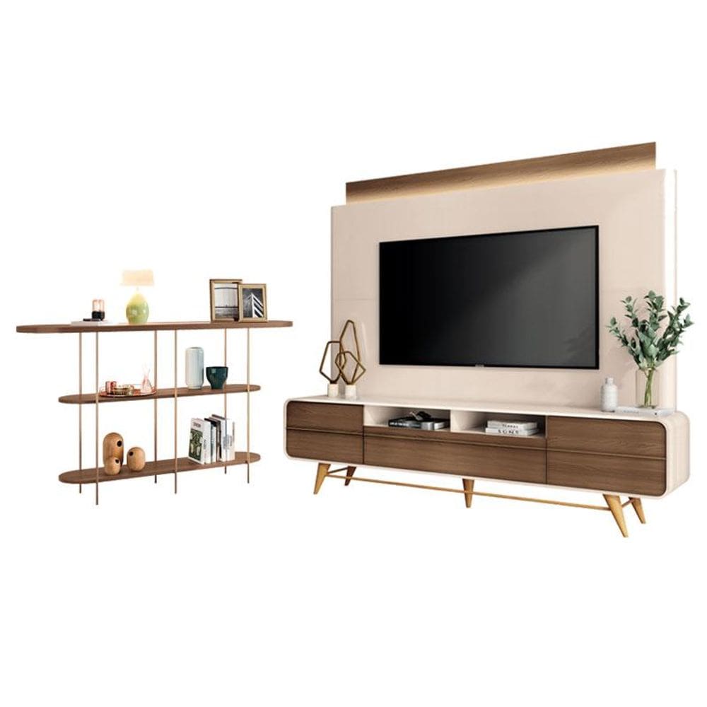 Estante Home Theater Nobre Off White Castanho e Aparador Infinity Castanho – HB Móveis