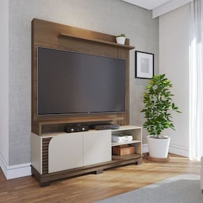 Painel com Rack TV até 65 Pol 2 Gavetas 152x187cm Jurerê Amêndoa Off White