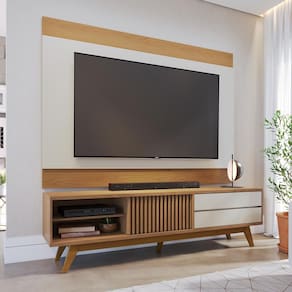 Rack com Painel para TV até 75 Pol 200x195cm Freijó Off White