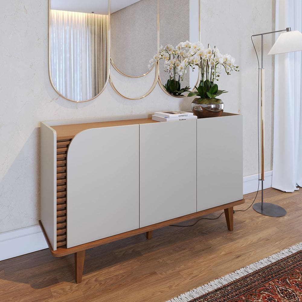 Buffet Aparador com 3 Portas 136x79cm Jurerê Off White Freijó