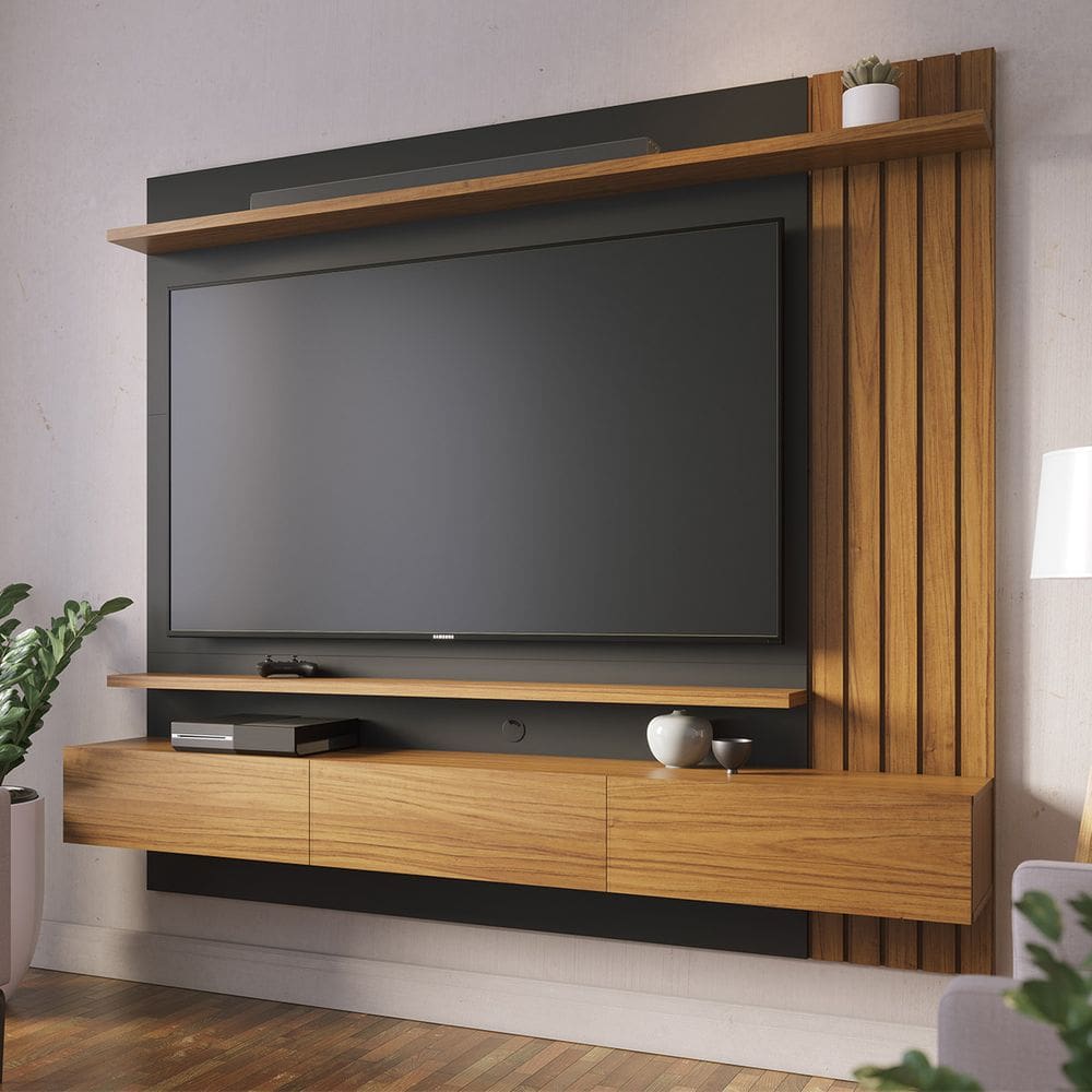 Painel Ripado Suspenso para TV até 70 Pol 180x162cm Juriti Noce Preto