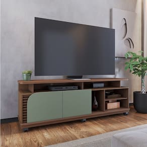 Rack para TV até 75 Pol com 2 Portas 180x62cm Jurerê Amêndoa Hortelã