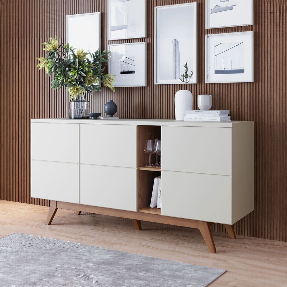 Buffet Aparador com 3 Portas 160x80cm Noronha Off White Freijó
