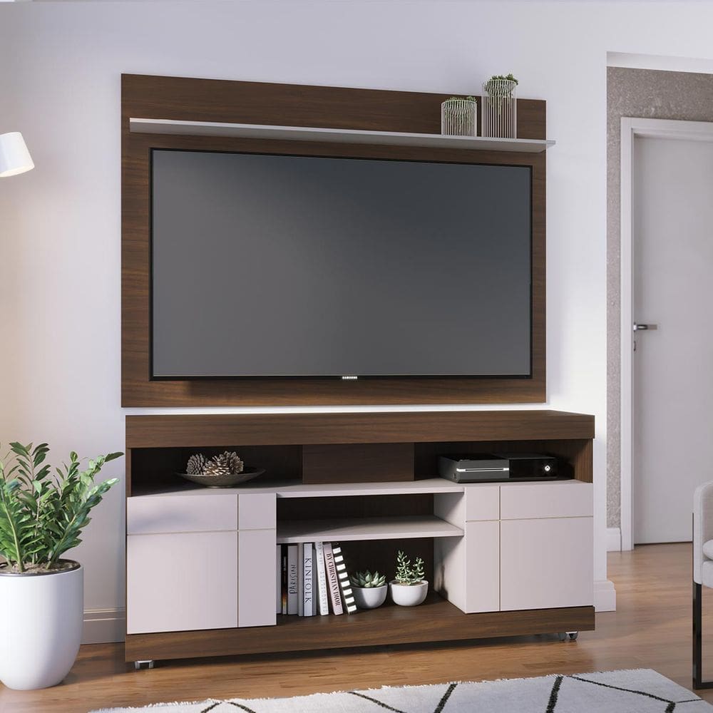 Rack com Painel para TV até 55 Pol 136x168cm Nogueira Off White