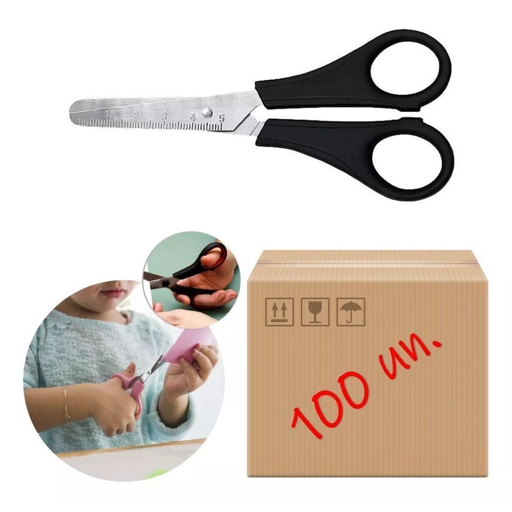 Tesoura Escolar Aço Inox 13Cm  Multiuso - Kit 100 Un