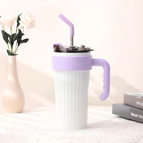 Copo Caneca Térmico com Tampa Canudo Alça Inox Branco 800ml