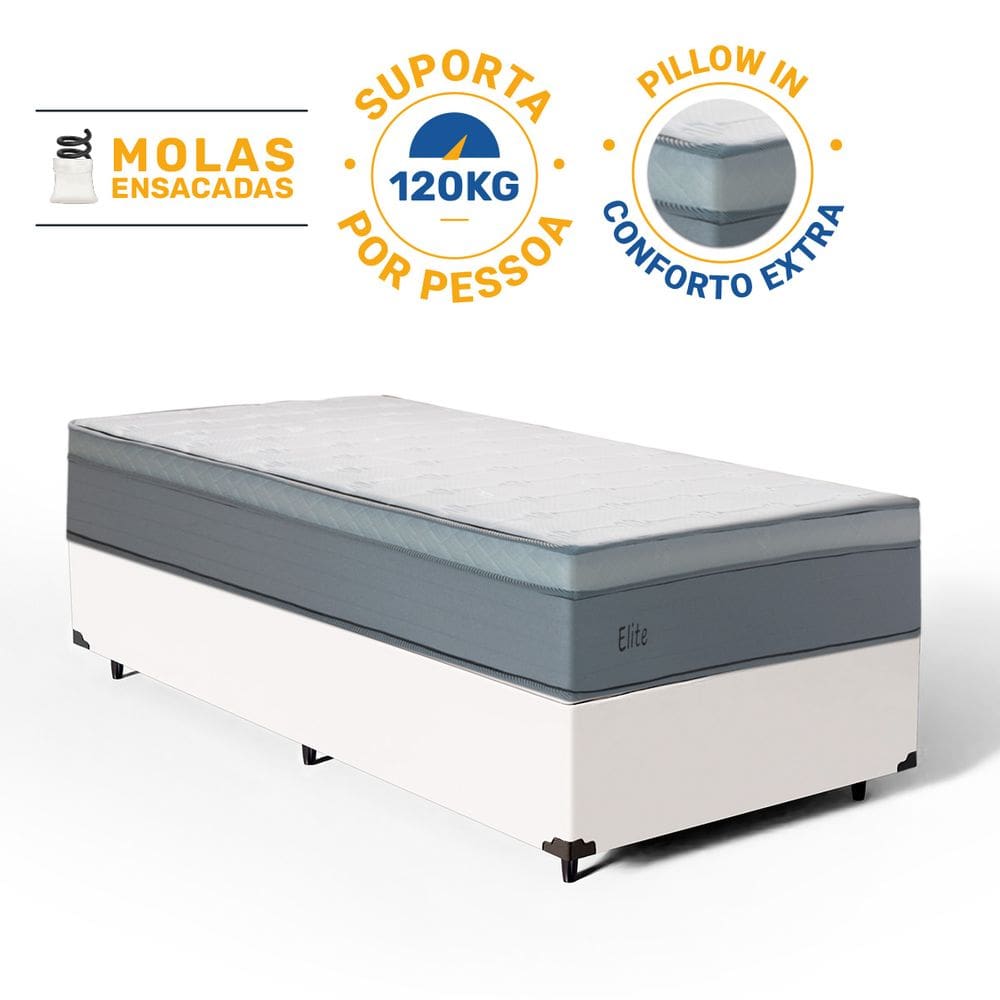 Cama Box com Colchão de Molas Ensacadas Pillow In Elite Solteiro 88cm