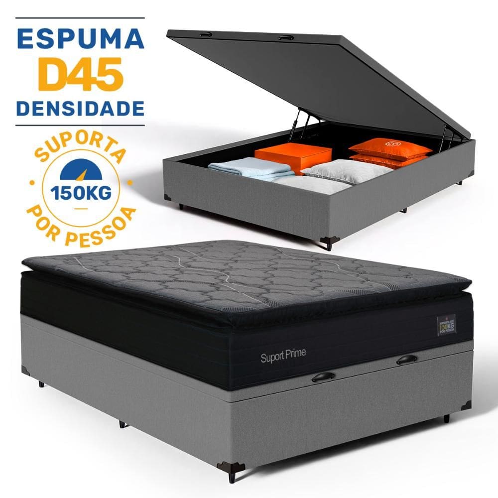 Cama Box Baú com Colchão de Espuma D45 Pillow Top Suport Prime Casal 138cm