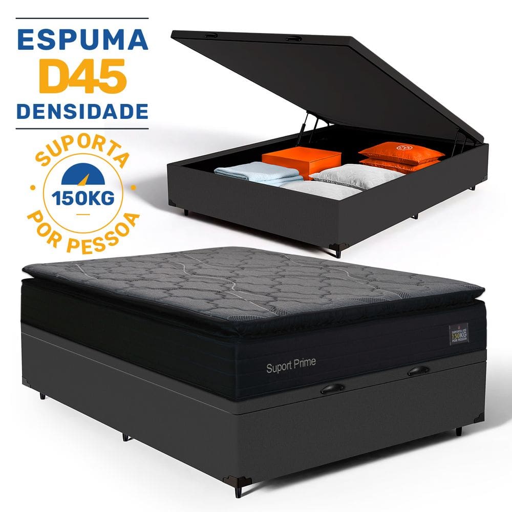 Cama Box Baú com Colchão de Espuma D45 Pillow Top Suport Prime Casal 138cm