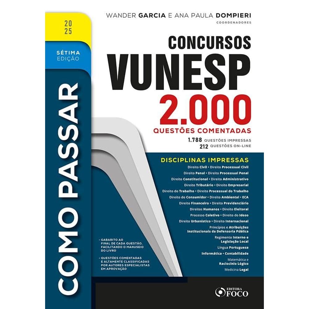 Como Passar em Concursos Vunesp - 2.000 Questões Comentadas - 7ª Ed -2025 (1303)