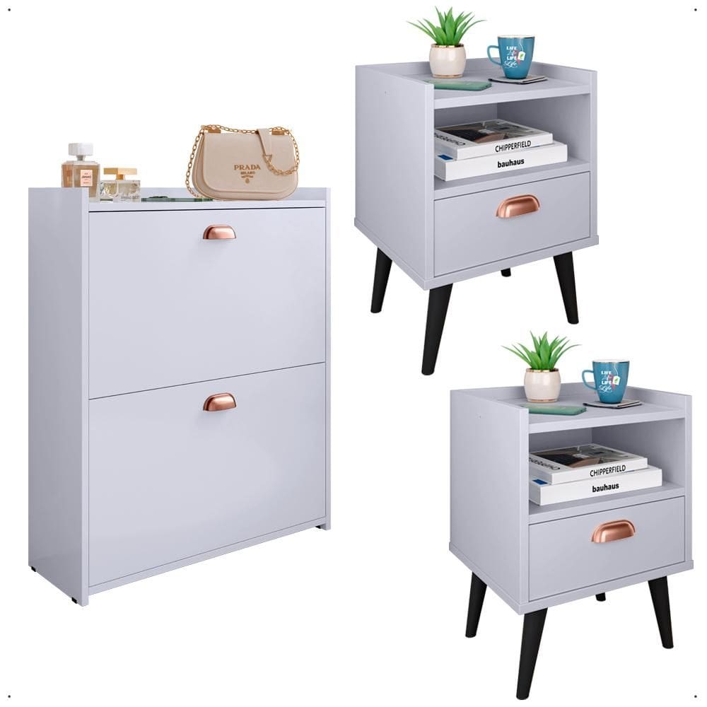 Kit 2 Mesinhas Cabeceira Puxador Lauren Pés Palito Sapateira Vertical Organizadora 12 Pares Calçados Unissex - Lojas RPM