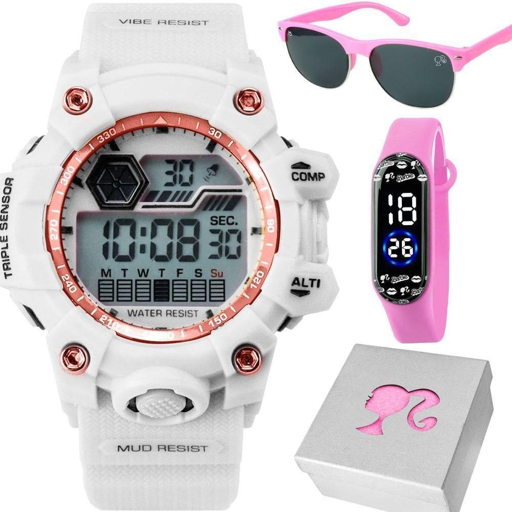 Relogio Digital Infantil + Caixa + Oculos Protecao Sol Uv